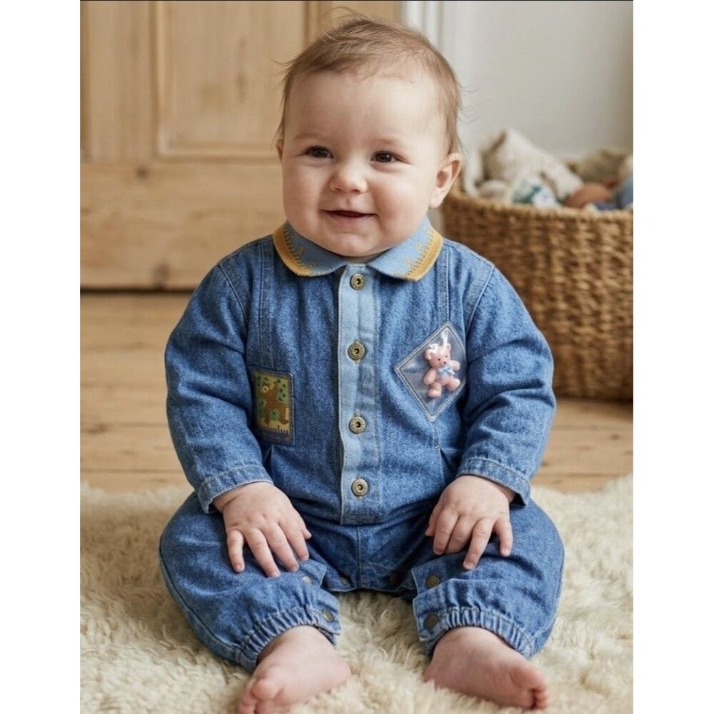 San Francisco Blues Baby Bodysuit Button 6-9 Months 1991 Jean Denim EUC